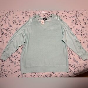 Lane Bryant - Open Weave Crochet Lattice Sleeves V neck Sweater